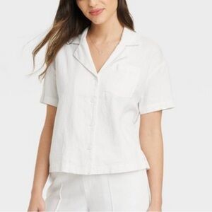 New Women's Linen Short Sleeve Button-Down Camp Shirt Size: XS